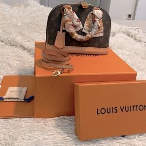 Louis Vuitton Alma Monogram Shoulder Bag BB Brown Canvas w/ LV Unlocked Bandeau